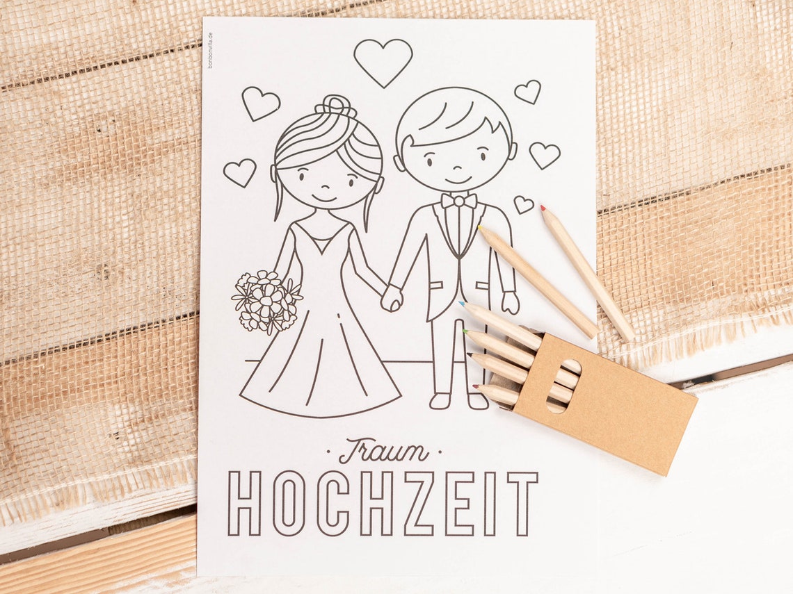  Foto zu Malvorlage Hochzeit, Ausmalbild Brautpaar, DIN A4, PDF Datei zum 