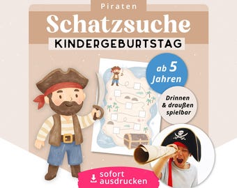 Piraten Schattenjacht Kinderfeestje, Piraten Schattenkaart & Kant-en-klare Schattenjacht, Leeftijd 5+, met Puzzels, PDF om af te drukken