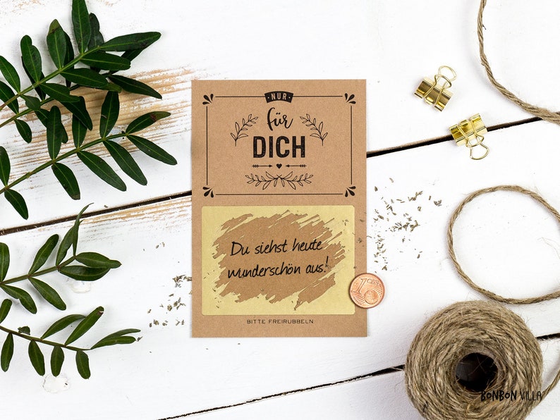 5x Rubbelkarten aus echtem Kraftpapier, Goldener Aufkleber, Persönliches Geschenk, Geschenkeanhänger, Geschenk Idee, Party feiern, Hochzeit Bild 2