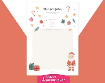 Lista de deseos de Navidad imprimible para Papá Noel, lista de deseos de Navidad, DIN A4, PDF