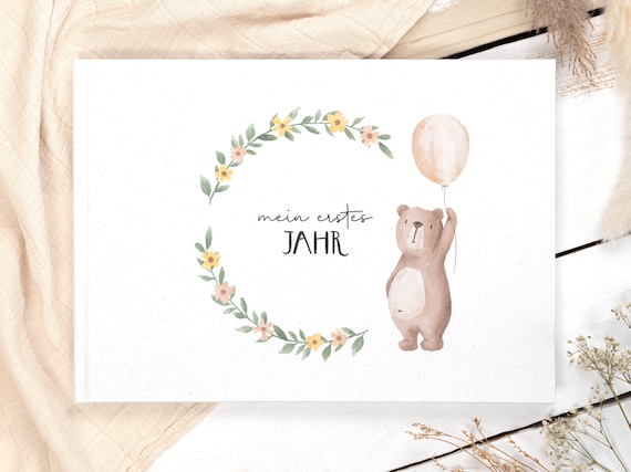 Babyalbum mein erstes Jahr, Babybuch zum Ausfüllen, Erinnerungsbuch Junge oder Mädchen zum Eintragen, deutsch, DIN A4, Geschenk zur Geburt