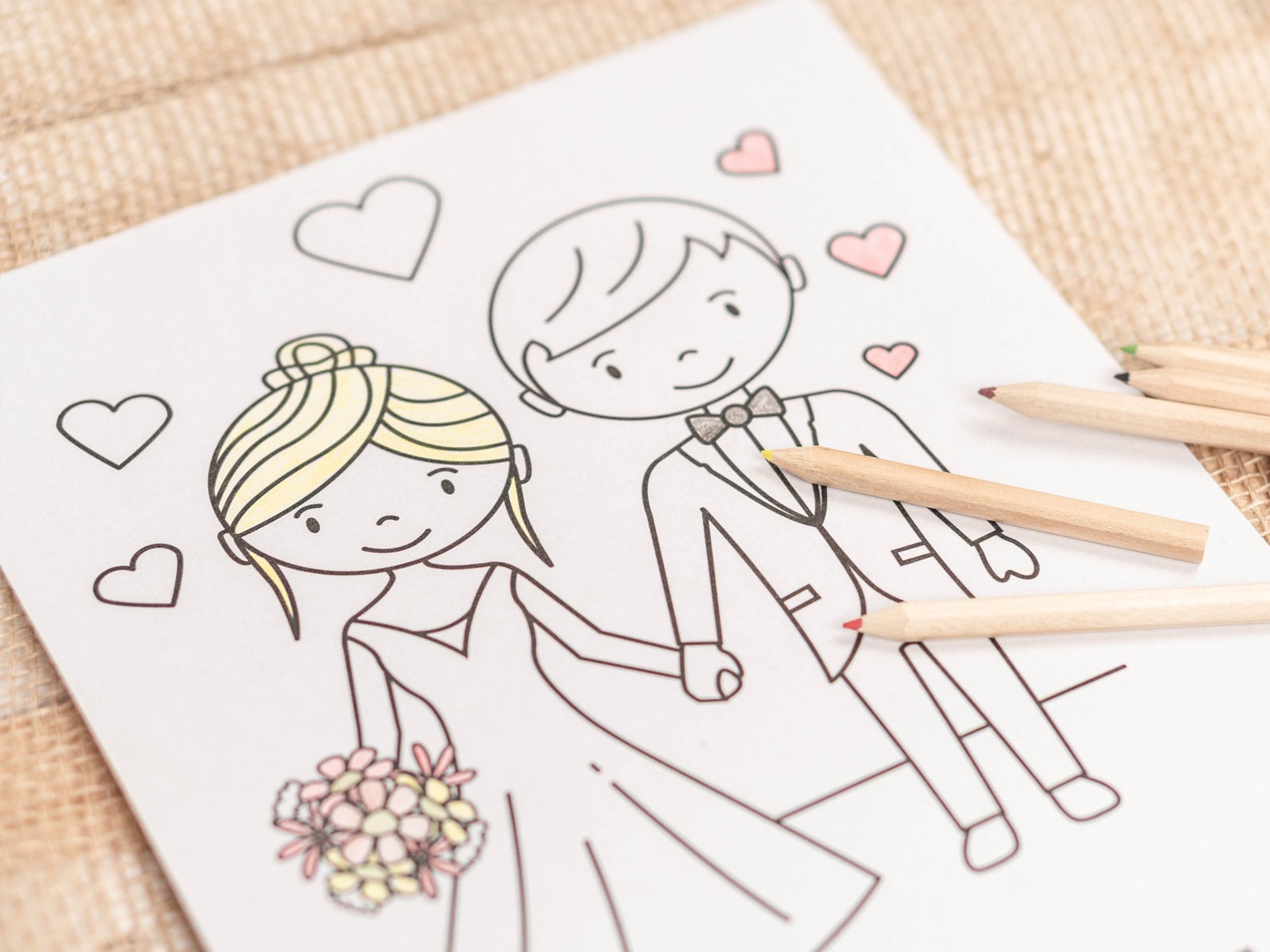  Malvorlage Hochzeit, Ausmalbild Brautpaar, DIN A4, PDF Datei zum Motiv 