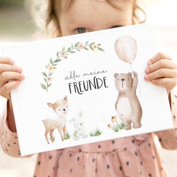 Kindergarten Freundebuch zum Ausfüllen, Freundschaftsbuch für Mädchen und Junge mit Waldtieren, Meine Kindergarten Freunde