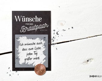 Geschenk zur Hochzeit, Wünsche für das Brautpaar, 25 Stück Rubbelkarten, Rubbellos, im angesagten Vintage-Tafellook