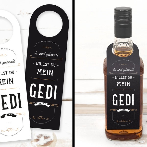 Gift idea for Gedi ask, label to print out, Do you want to be my Gedi, digital PDF download for Bottleneck