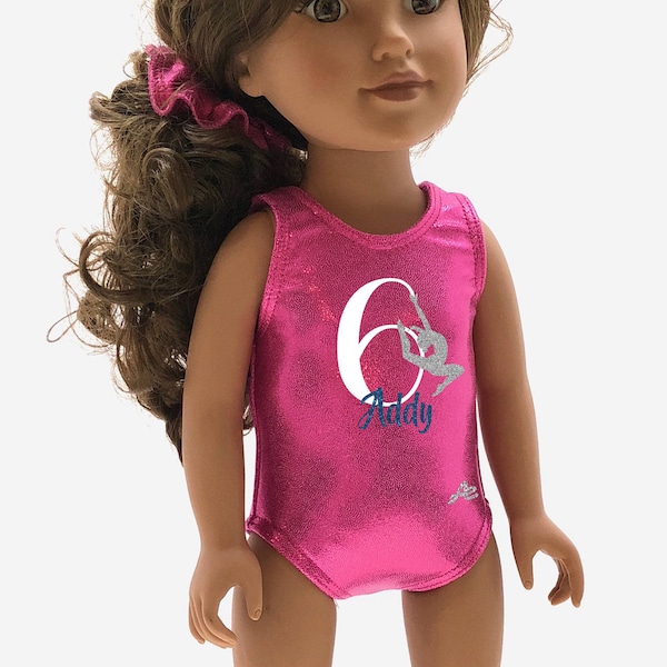 Muñeca cumpleaños gimnasia Jersey con brillo personalizado aplicado / muñeca personalizado cumpleaños gimnasia leotardo