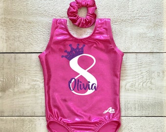 Birthday Gymnastics leotard with glitter personalized with age and name