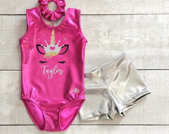 Personalized unicorn gymnastics leotards for girls, dance costume, toddler and kids birthday outfit.