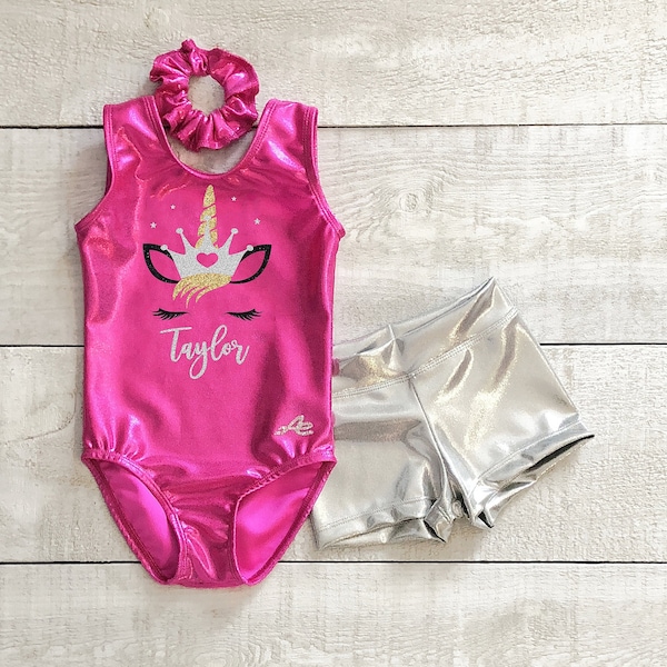 Personalized unicorn gymnastics leotards for girls, dance costume, toddler and kids birthday outfit.