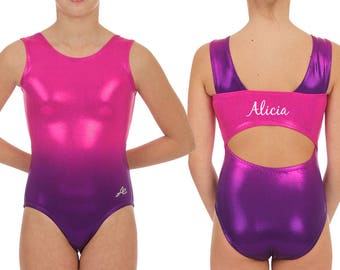 Personalized gymnastics leotard ombre with open back custom leotard with name gymnastics party dance