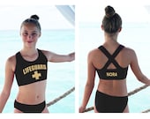 Girls Swimwear Two Piece Set Personalized Swimsuit Lifeguard Style Swimwear Bathing Suit Halter top Bottom Kids Swimwear Size 4 to 16