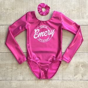 Personalized gymnastics leotard with white glitter &quot;Come on lets go party&quot;