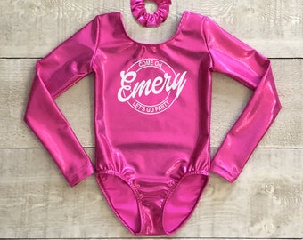 Personalized gymnastics leotard with white glitter "Come on lets go party"