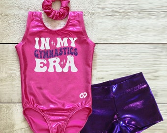 Personalized gymnastics leotard set, In my gymnastics era applique in glitter