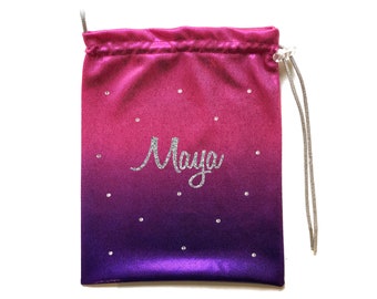 Gymnastics grip bag personalized pink to purple ombre mystique