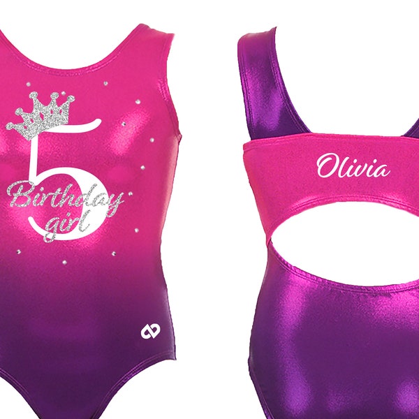 Maillot de gymnastique anniversaire avec appliqué en glitter / Birthday Gymnastics leotard with glitter