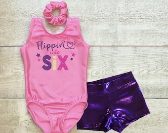 Flippin into six gymnastics leotard and shorts~ size 2 to 14
