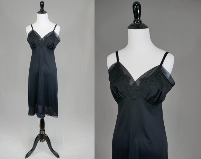 60s Black Slip Lace Trim Full Nylon Dress Slip Vintage Etsy