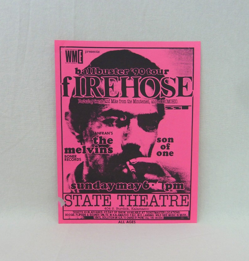 Vintage 1980s Flyer Kalamazoo MI 1989 Firehose Melvins original flyer Punk gig concert flyer Mike Watt