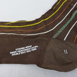 Men's Vintage Dress Socks NOS NWT New Unworn Deadstock Brown w/ Thin Stripes Rayon Cotton Blend Mid-Century Hosiery image 2