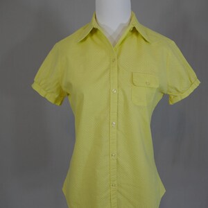 60s Yellow Blouse w/ Little White Dots Button Front Woven Cotton Short Sleeves Vintage 1960s S image 3