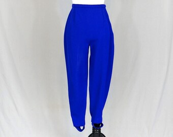 60s Blue Stirrup Pants - 25" waist - As-Is w/ flaws - High Waisted - Nylon Rayon Blend - Kmart, made in Japan - Vintage 1960s - XS S