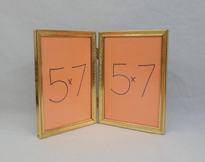 Vintage Hinged Double Picture Frame - Tabletop Gold Tone Metal W/ Non ...
