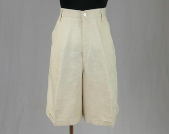 90s Pleated Linen Shorts - 29.5" waist - High Rise Waisted - First Issue - Vintage 1990s - 10" length