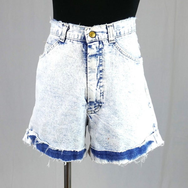80s Distressed Jean Shorts - 25" or snug 26" waist - Cuffed - Acid Wash - Frayed Cotton Denim - Vintage 1980s - XS S