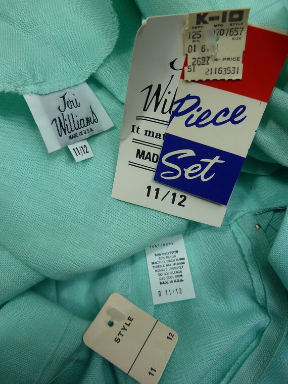 80s Deadstock Skirt Suit - Light Minty Blue - Puf… - image 8