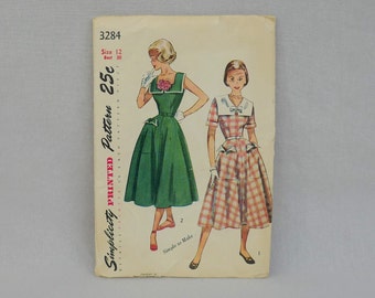 1950 Pattern - Teen Age Girl One-Piece Flare Skirt Dress - Uncut Simplicity Printed 3284 Size 12 - Vintage 1950s Sewing Pattern - 30" bust