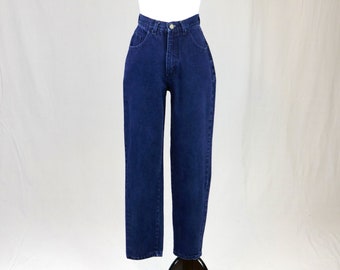 90s Moda Int'l Jeans - 25" waist - Dark Blue Cotton Denim Pants - Relaxed Fit Tapered Leg - Vintage 1990s - 29.5" inseam