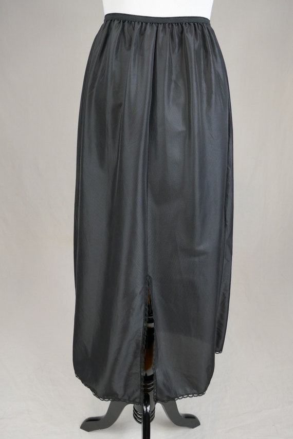 70s Long Skirt Slip - Black Half Slip - Nylon - V… - image 6