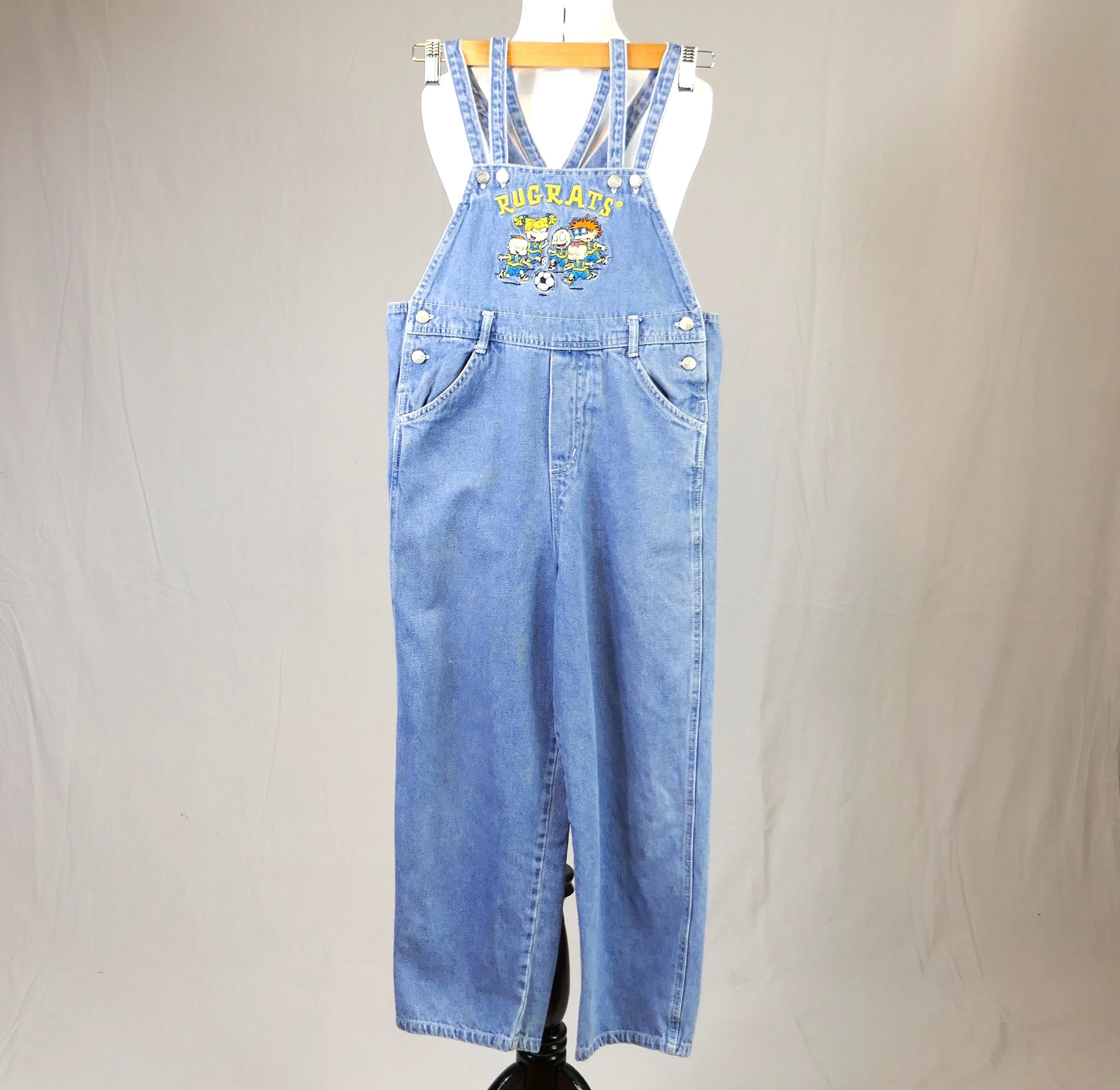 90s Girls' Rugrats Jean Bib Overalls - Cotton Denim - 30