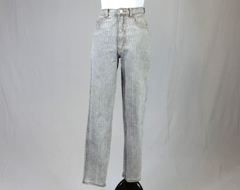 80s 90s Jordache Stretch  Jeans - 25" waist will stretch a few inches - Black & White Stripes - Vintage 1980s 1990s - 30" inseam