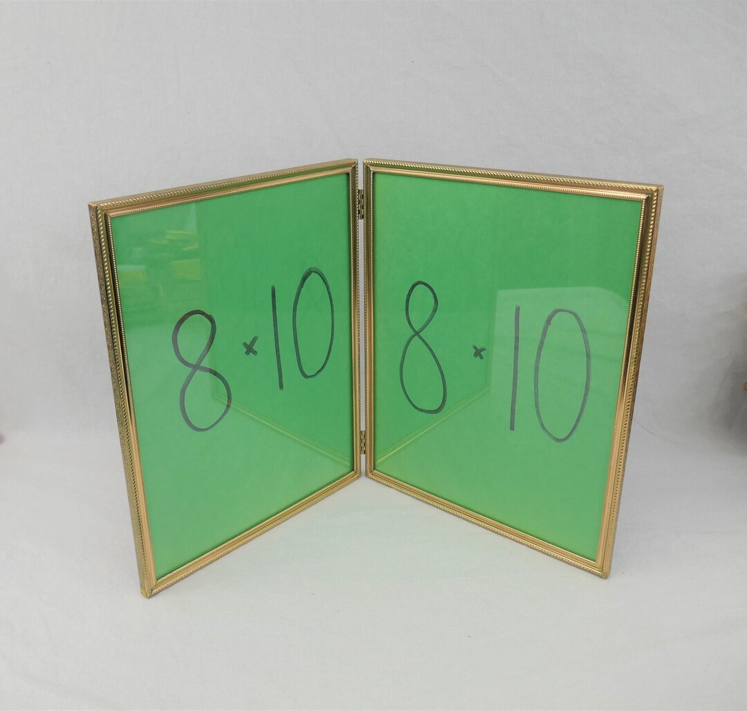 Vintage Hinged Double Picture Frame - Gold Tone Metal W/ Glass - Holds ...