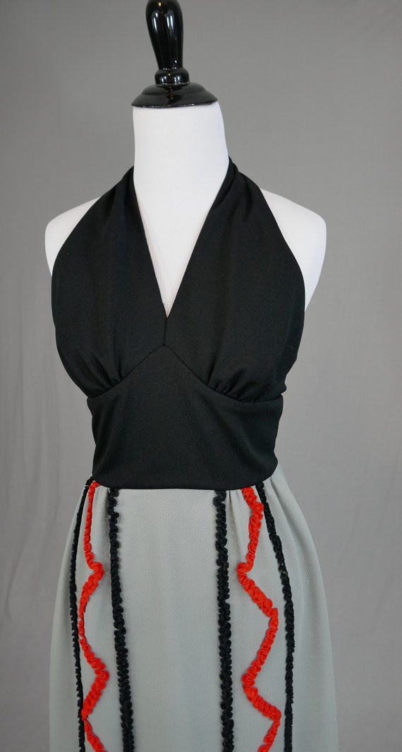 70s Halter Dress - Maxi Length - Gray Black Orang… - image 3