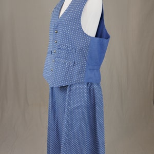 Vintage Lady's Skirt and Man's Waistcoat Set for Costume Light Blue w/ White Flocked Polka Dots 24 waist skirt, 42 chest vest image 2