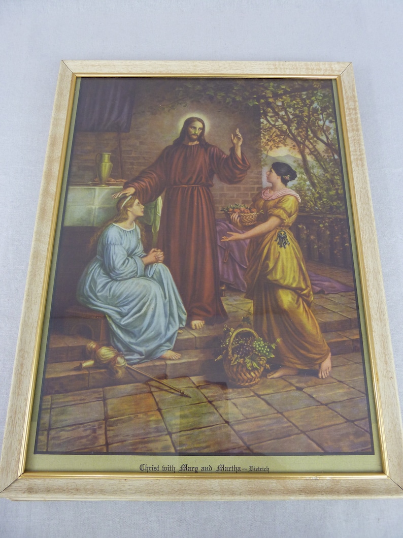 Vintage Framed Religious Print Christ With Mary and Martha Etsy