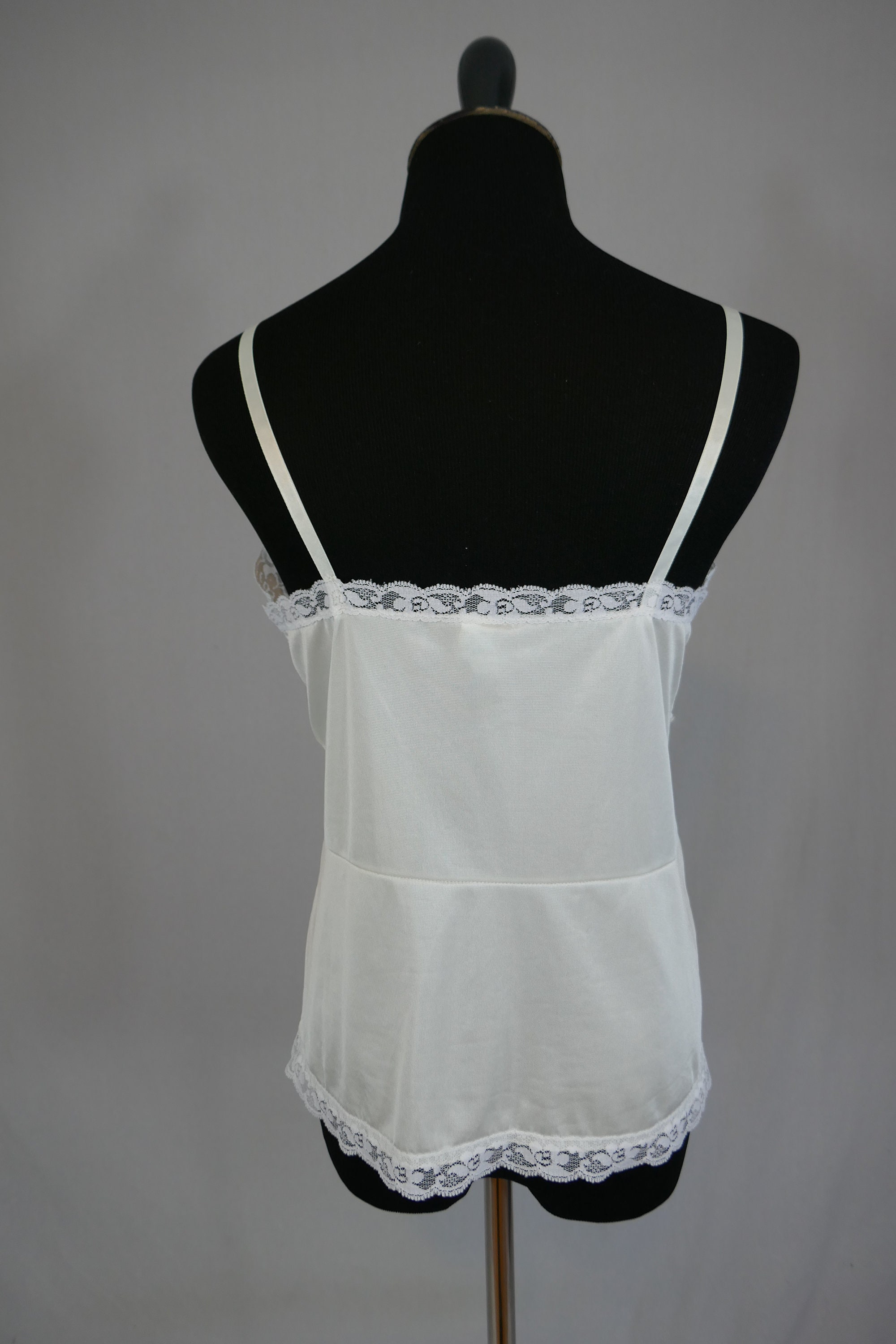 80s Off-white Camisole - Lace Trim - Nylon Cami Blouse Slip