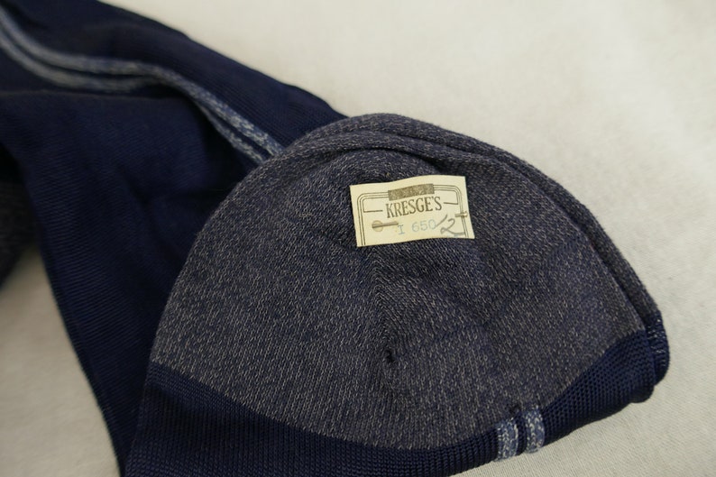 Men's Vintage Dress Socks NOS NWT New Unworn Deadstock Navy Blue w/ Red Wedgefield Kresge's Rayon Cotton Blend Mid-Century Hosiery image 3