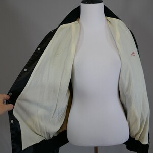 Ed's Vintage Chi-Chi's Satin Bomber Jacket Black with Red Snap Front Coat XL image 5