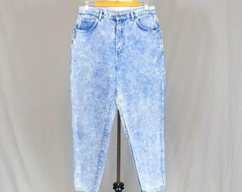 80s Stefano Acid Wash Jeans - 32" waist - Blue Cotton Denim Pants - High Rise, Relaxed Fit, Tapered Leg - Vintage 1980s - 29" inseam