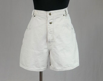 90s Zena Jeans Shorts - 32" waist - Off White Pale Beige - High Rise Waisted - Cotton Denim Jean Style - Vintage 1990s - L