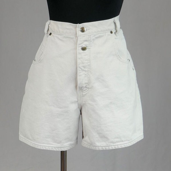 90s Zena Jeans Shorts - 32" waist - Off White Pale Beige - High Rise Waisted - Cotton Denim Jean Style - Vintage 1990s - L