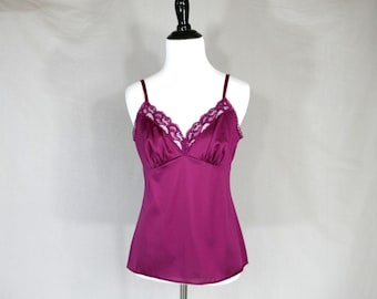 80s Mulberry Camisole - Lace Trim - Nylon Cami Blouse Slip - Vanity Fair - Vintage 1980s - Size S M 36