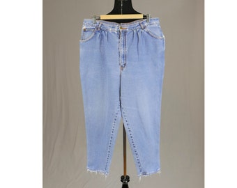 80s P.S. Gitano Jeans - 36" waist Distressed Blue Denim Pants - High Waisted - Vintage 1980s - 26.5" inseam Short