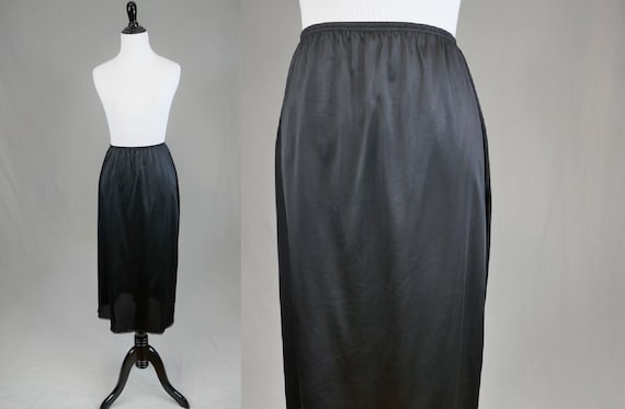 90s Long Skirt Slip - Black Half Skirt Slip - Nyl… - image 2