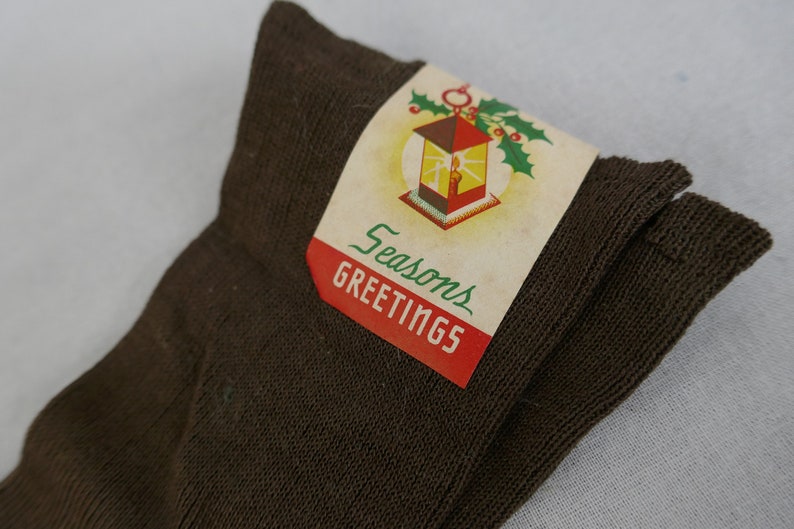 Men's Vintage Dress Socks NOS NWT New Unworn Deadstock Brown w/ Thin Stripes Rayon Cotton Blend Mid-Century Hosiery image 4