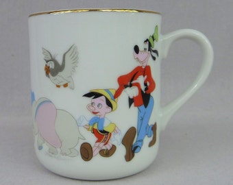 Vintage Disney Coffee Cup Mug - Mickey Mouse Club Band Leader - Donald Goofy Pluto Dumbo - Porcelain Made in Japan - Park Merchandise